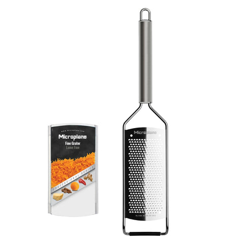 Microplane front view showing full stainless steel grater for durable use
