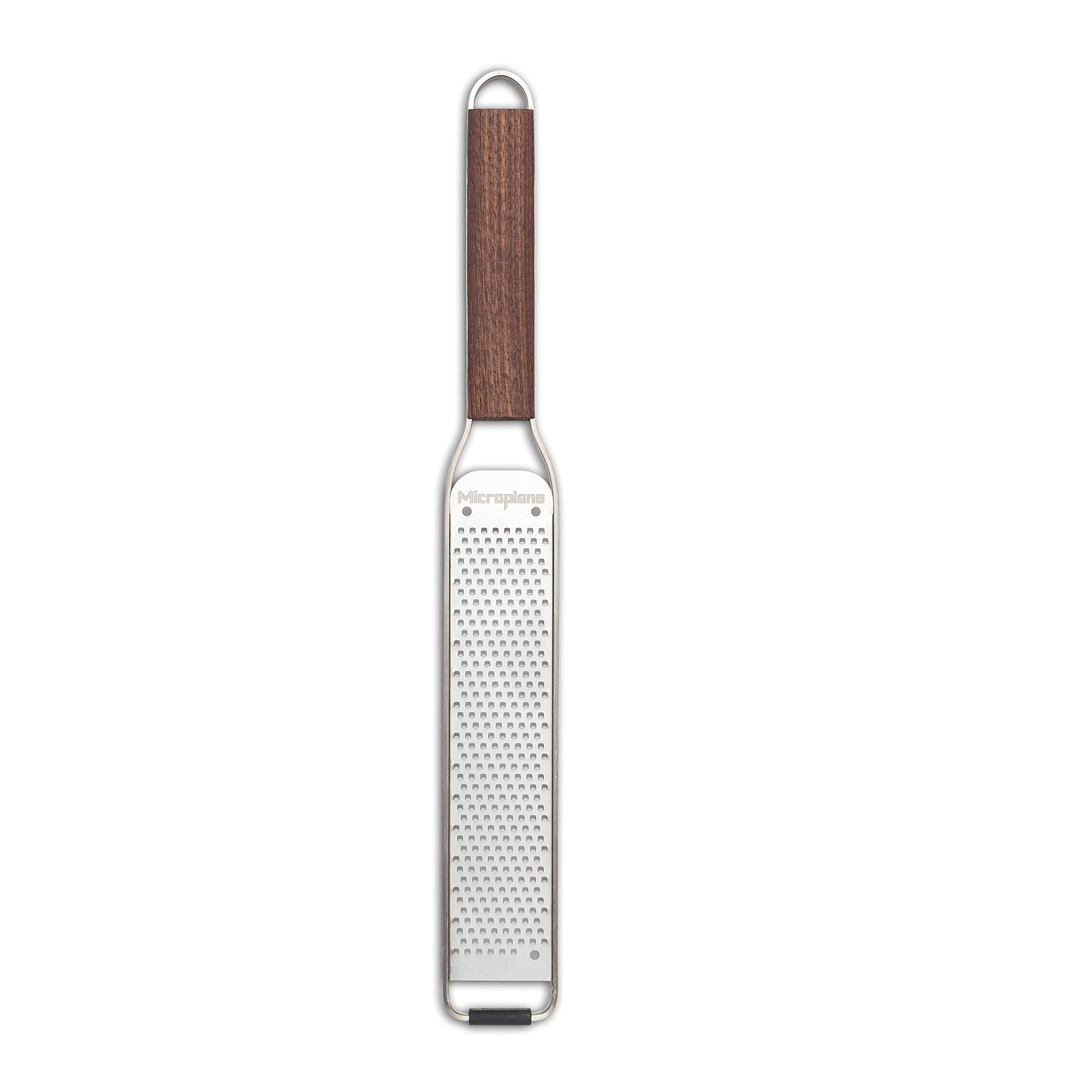 Microplane stainless steel blade close-up shows ultra-sharp teeth for precise cuts