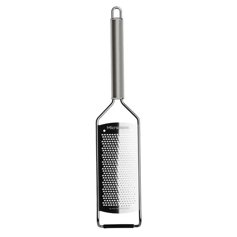Microplane close-up of reinforced stainless steel handle for comfortable grip