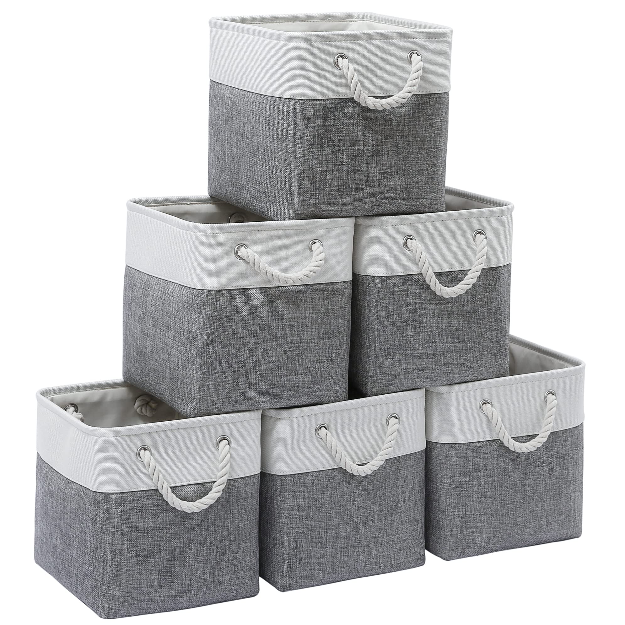 MidmmVick front view of six white and grey 11x11 storage cubes showing tidy stack and neat design
