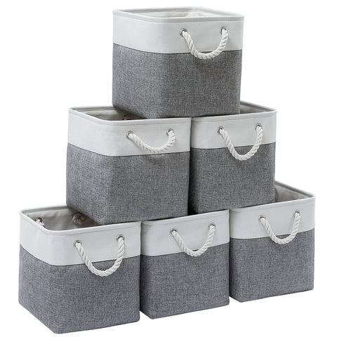 MidmmVick front view of six white and grey 11x11 storage cubes showing tidy stack and neat design