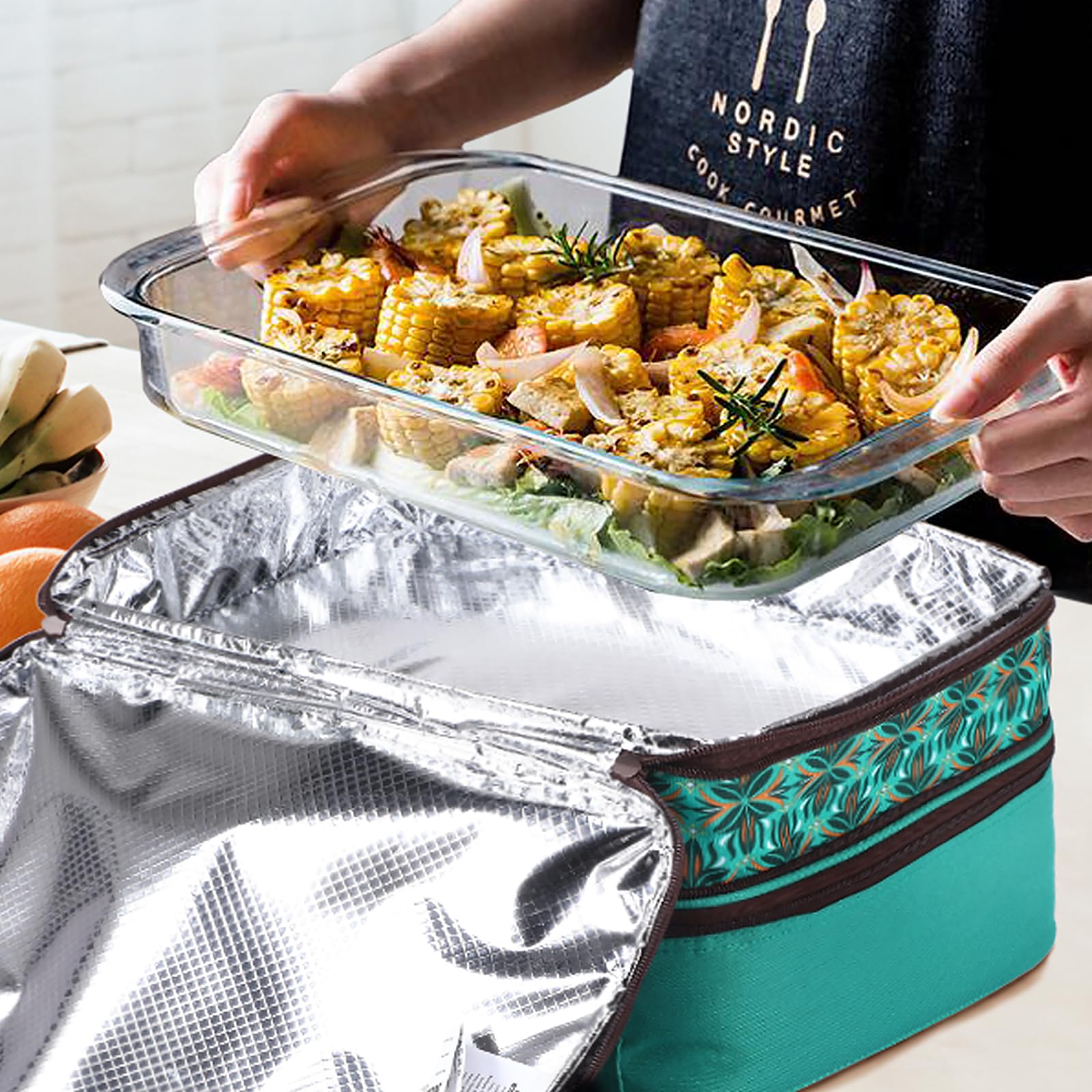 MIER deep bottom compartment showing capacity for a 9x13 baking dish