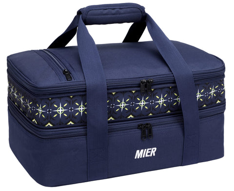 MIER front view of dark blue carrier showing shape and color for stylish transport