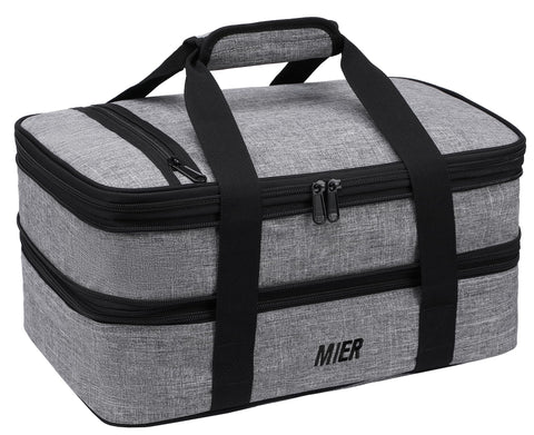 MIER front view of gray casserole carrier showing structured shape and handles