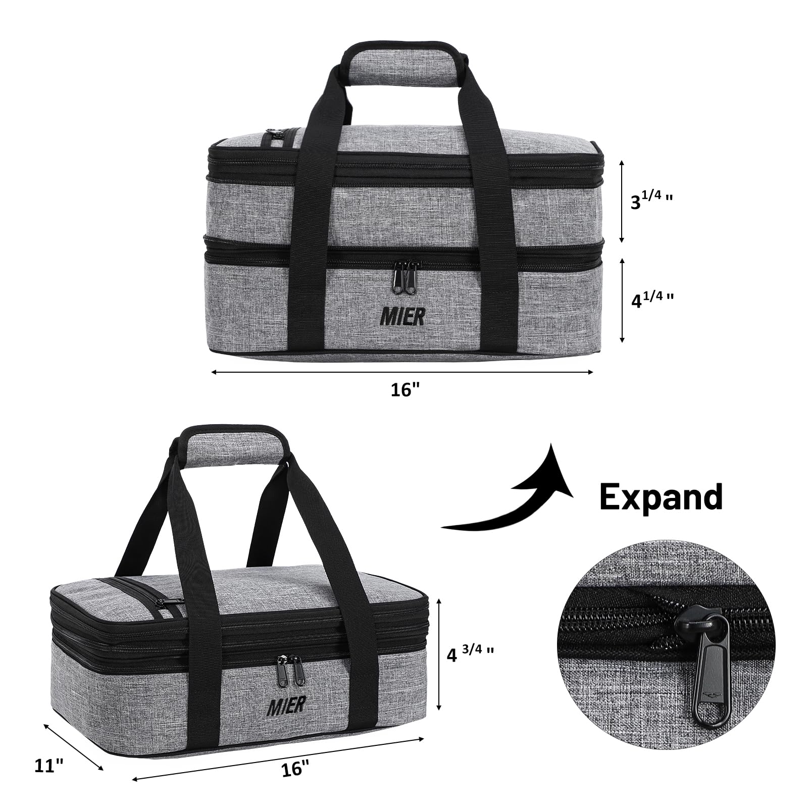 MIER carrier holding a 9x13 baking dish to show fit and scale benefit