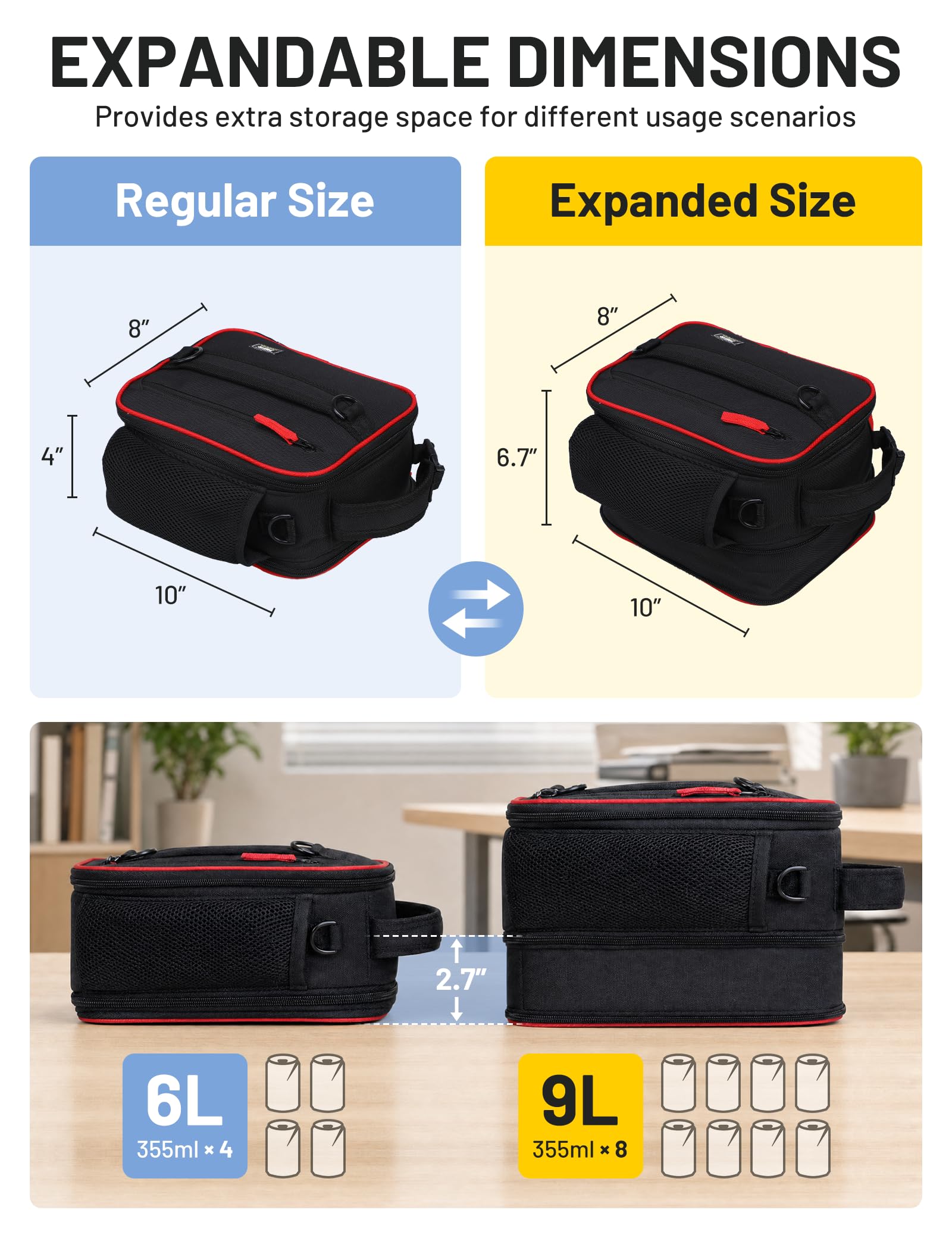 MIER lunch box expanded interior showing extra capacity and organized storage
