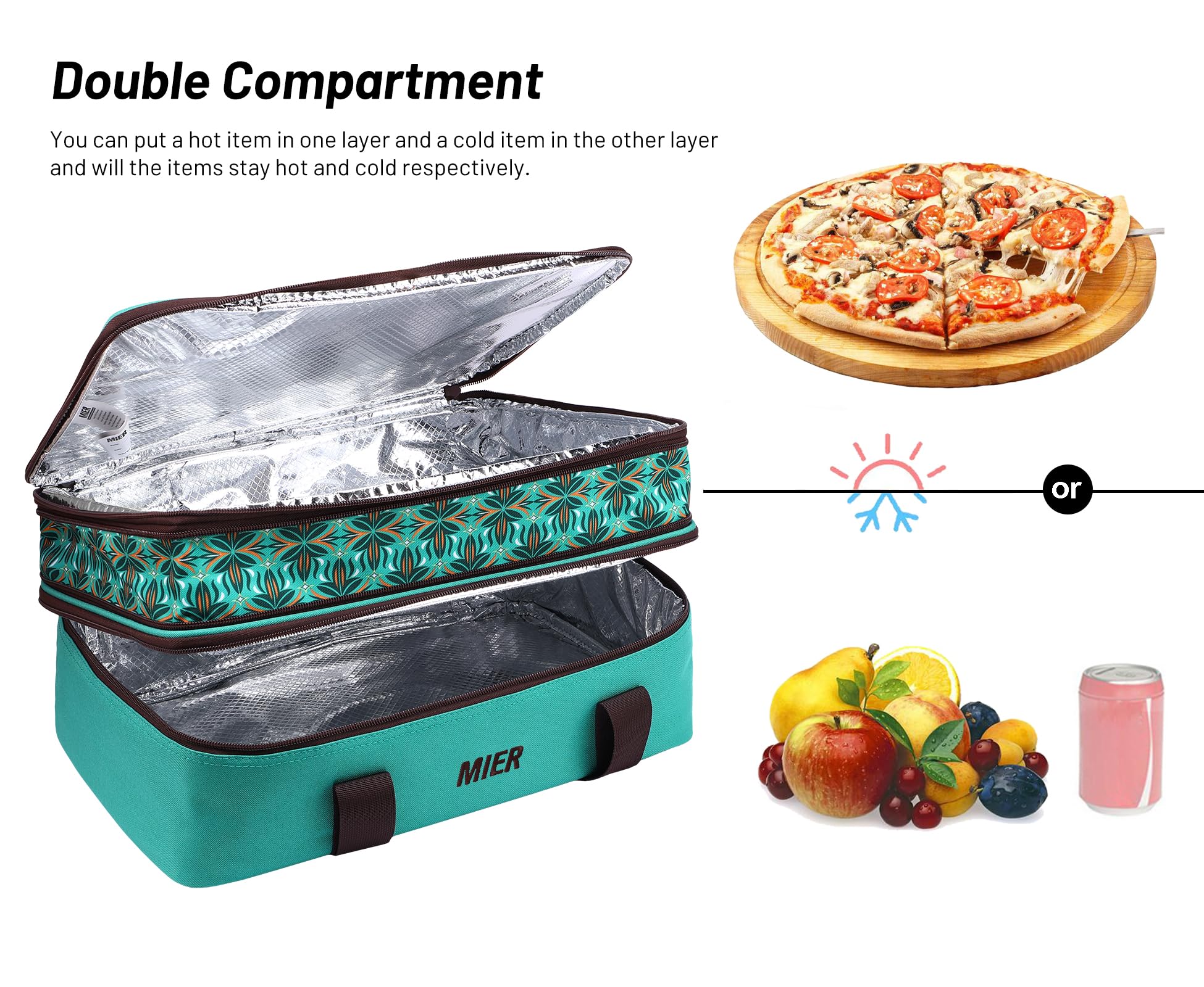 MIER expanded top compartment with casserole demonstrating added vertical space