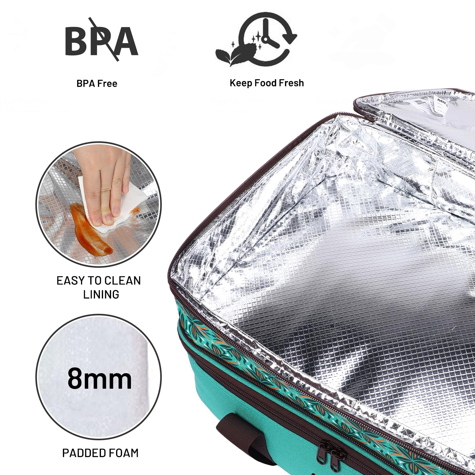 MIER large exterior zip pocket holding utensils and napkins for convenience