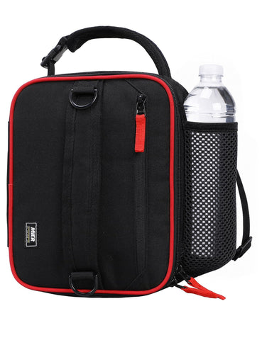 MIER lunch box front view showing black and red design and easy access handles