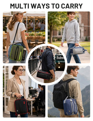 MIER attached to a backpack strap showing hands-free carrying convenience