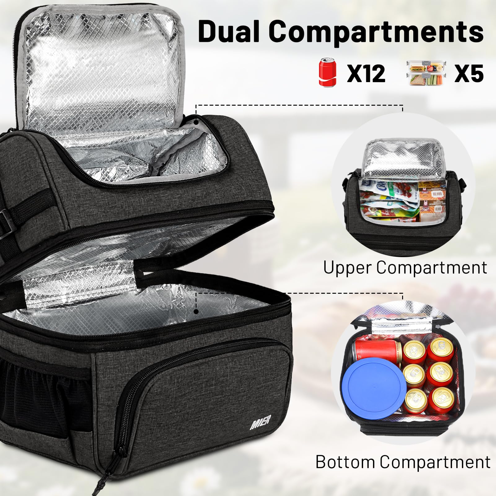 MIER top compartment open displaying wide U-opening for easy access