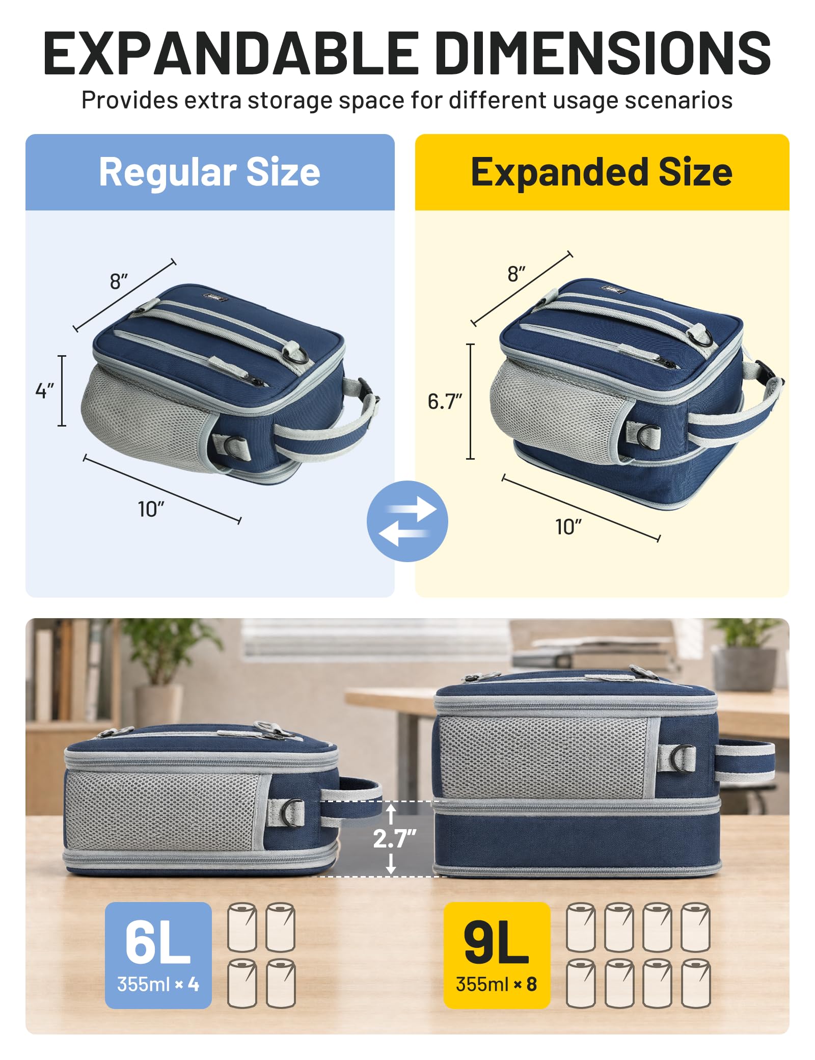 MIER navy expanded open top displaying extra depth for containers