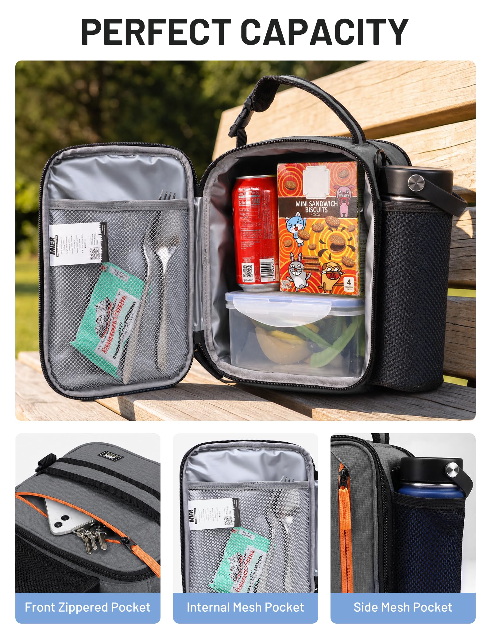MIER open interior with ice pack demonstrates chilled food protection