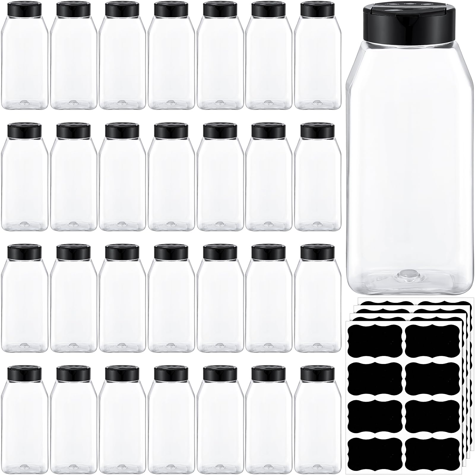 Mifoci clear 28-pack front view showing black lids and organized jars benefit storage
