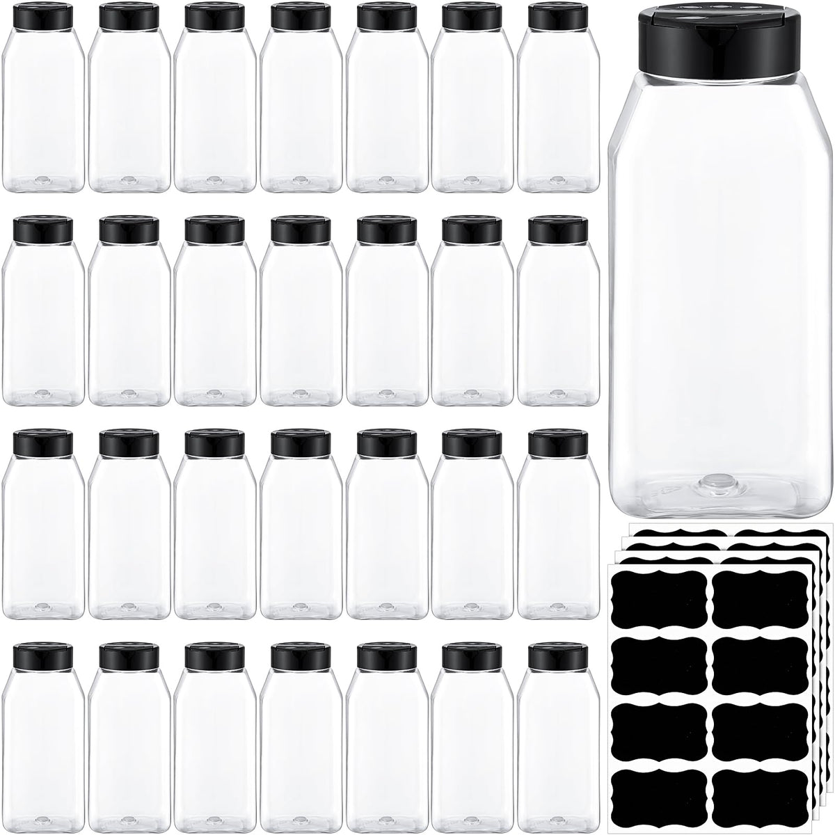 Mifoci clear 28-pack front view showing black lids and organized jars benefit storage