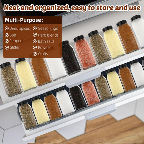 Mifoci spice jars styled on kitchen shelf showing tidy countertop benefit