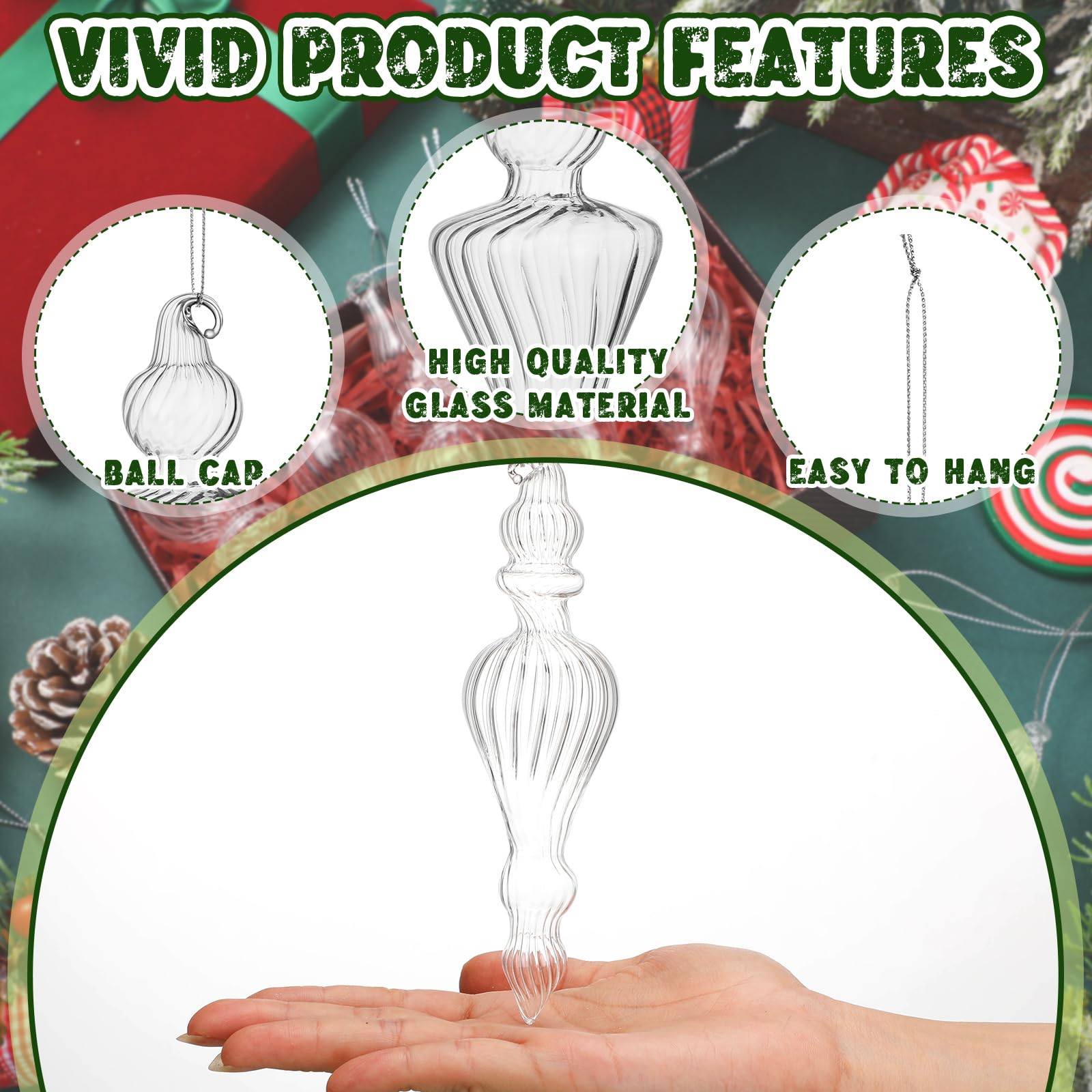 Mifoci finials arranged on a mantel enhancing festive display and warmth
