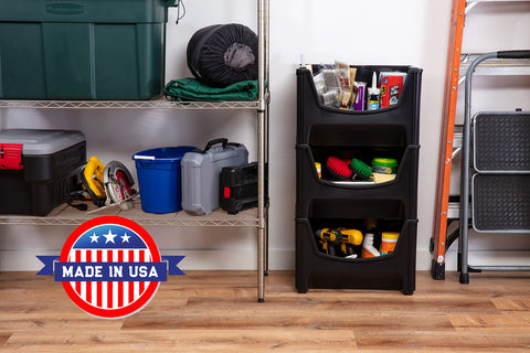 Mighty Tuff bin with tools for scale and efficient heavy item storage