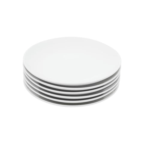 Miicol front view of six white plates showing clean modern design and reliable serving