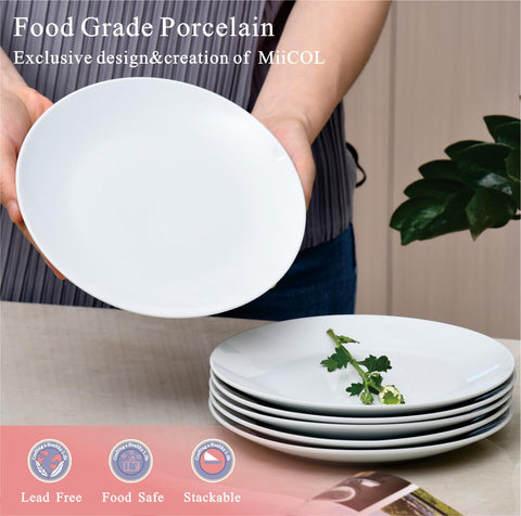 Miicol plate held in hand showing 8-inch scale and comfortable serving size
