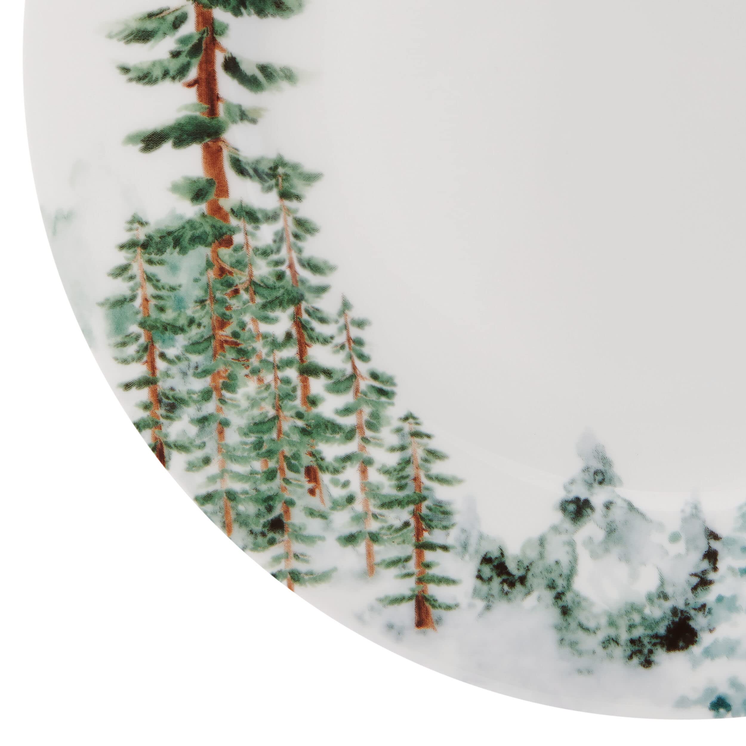 Mikasa close-up bowl interior showing watercolor pine detail and charm