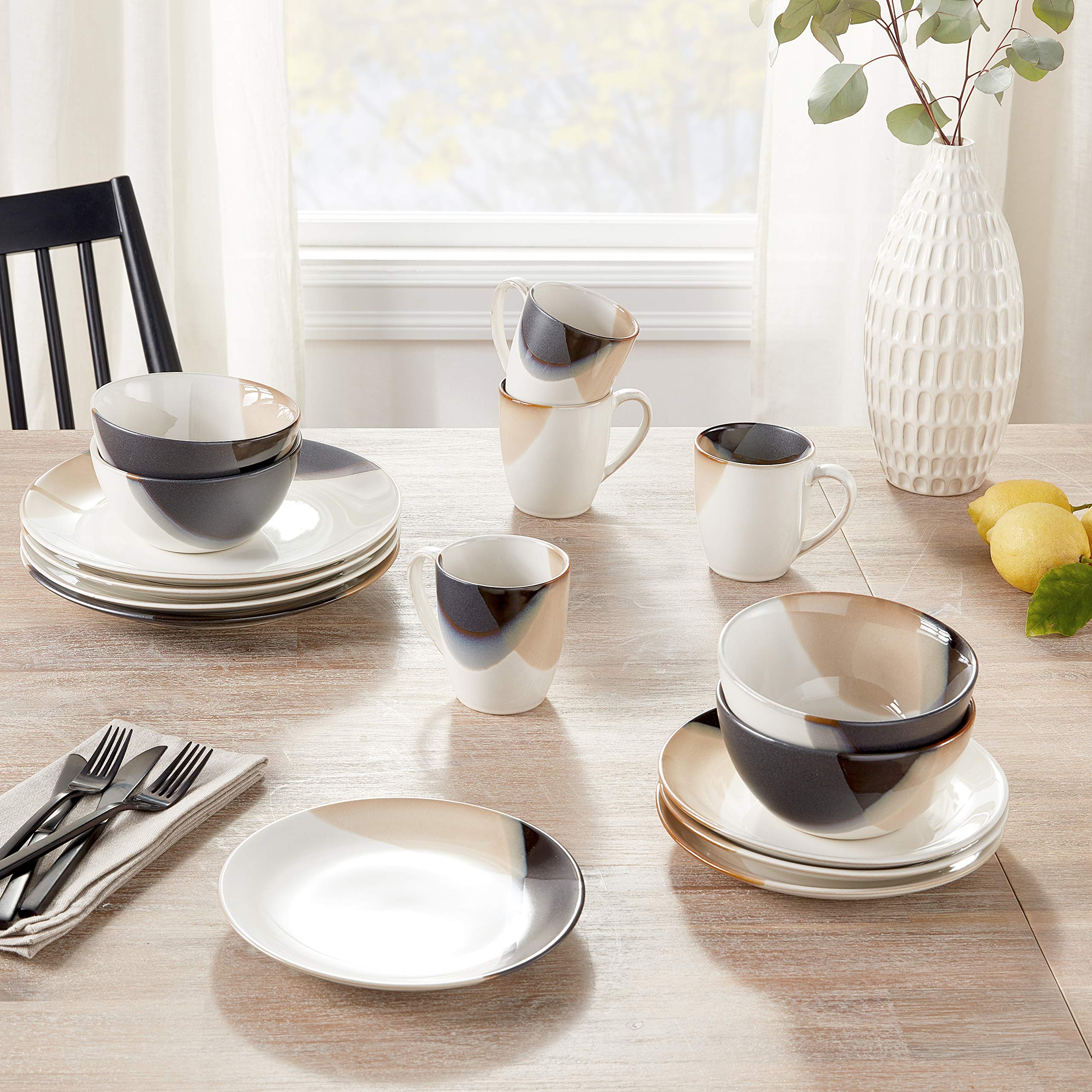 Mikasa Caden overhead view of dinner plate, salad plate, bowl, shows serving versatility