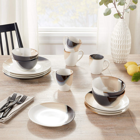 Mikasa Caden overhead view of dinner plate, salad plate, bowl, shows serving versatility