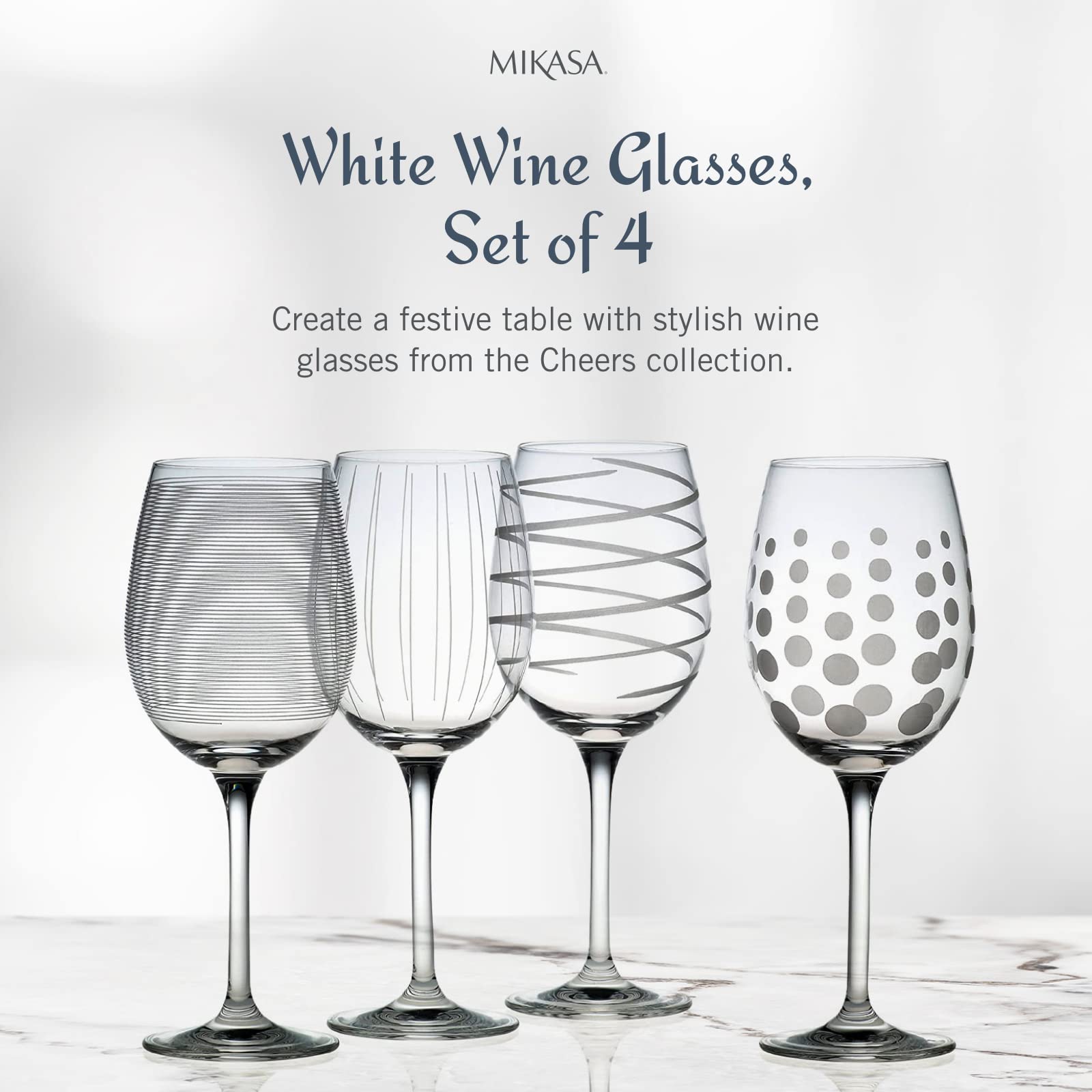 Mikasa Cheers close-up etched pattern showing decorative clarity benefit