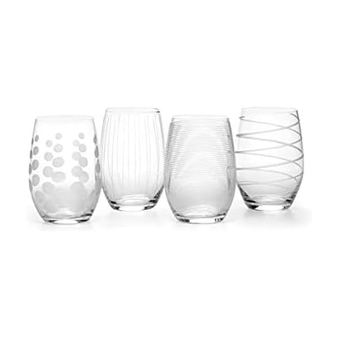 Mikasa Cheers front view showing four patterned glasses and elegant appeal