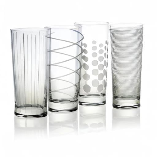 Mikasa four glasses grouped to display all unique etched patterns together