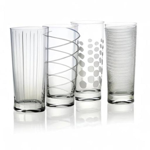 Mikasa four glasses grouped to display all unique etched patterns together
