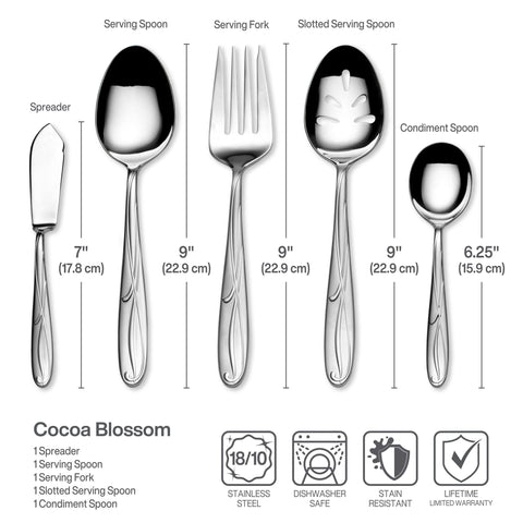 Mikasa Cocoa Blossom macro of mirror-polished 18/10 stainless steel surface showcasing corrosion resistance