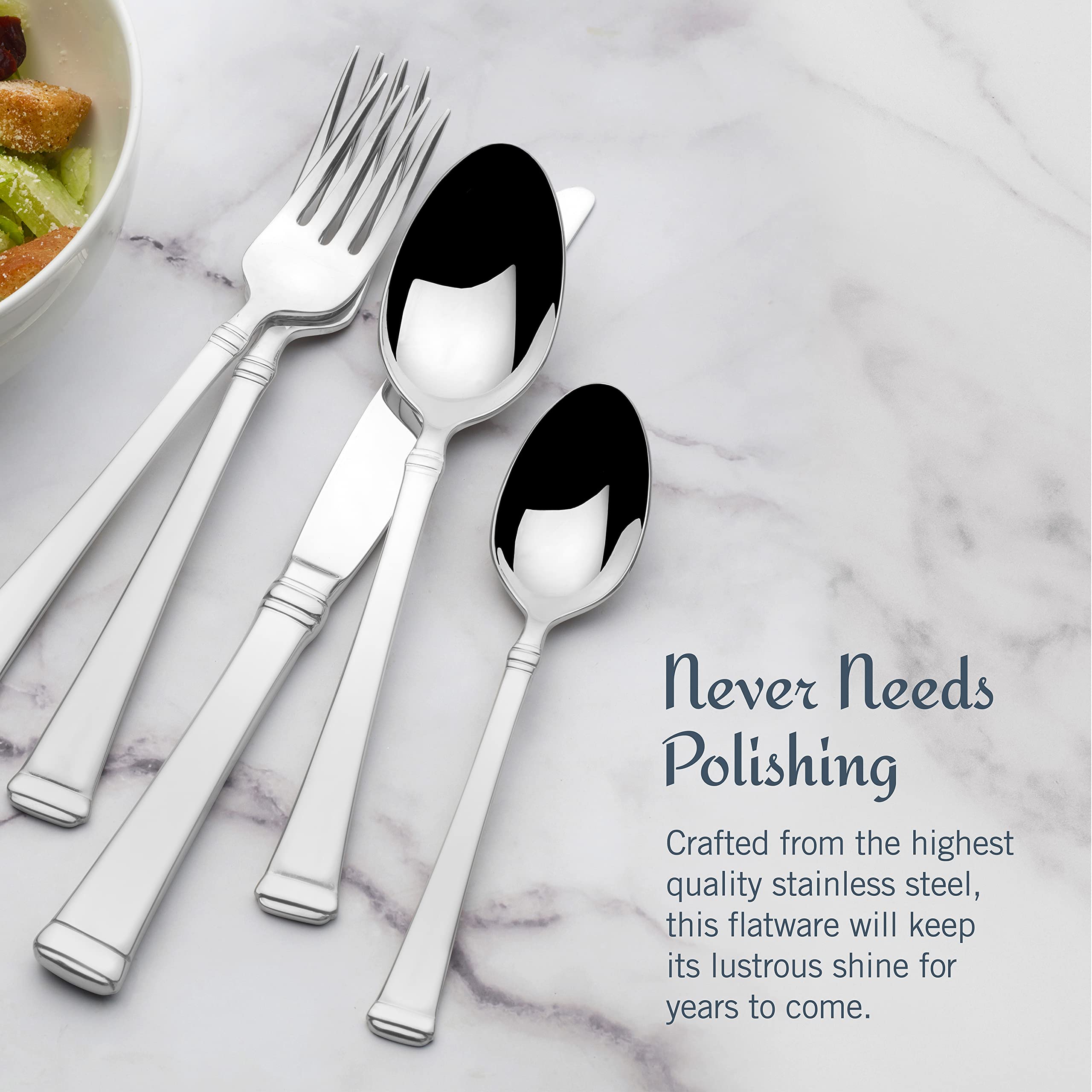 Mikasa Harmony handle detail highlighting flared silhouette and decorative bands