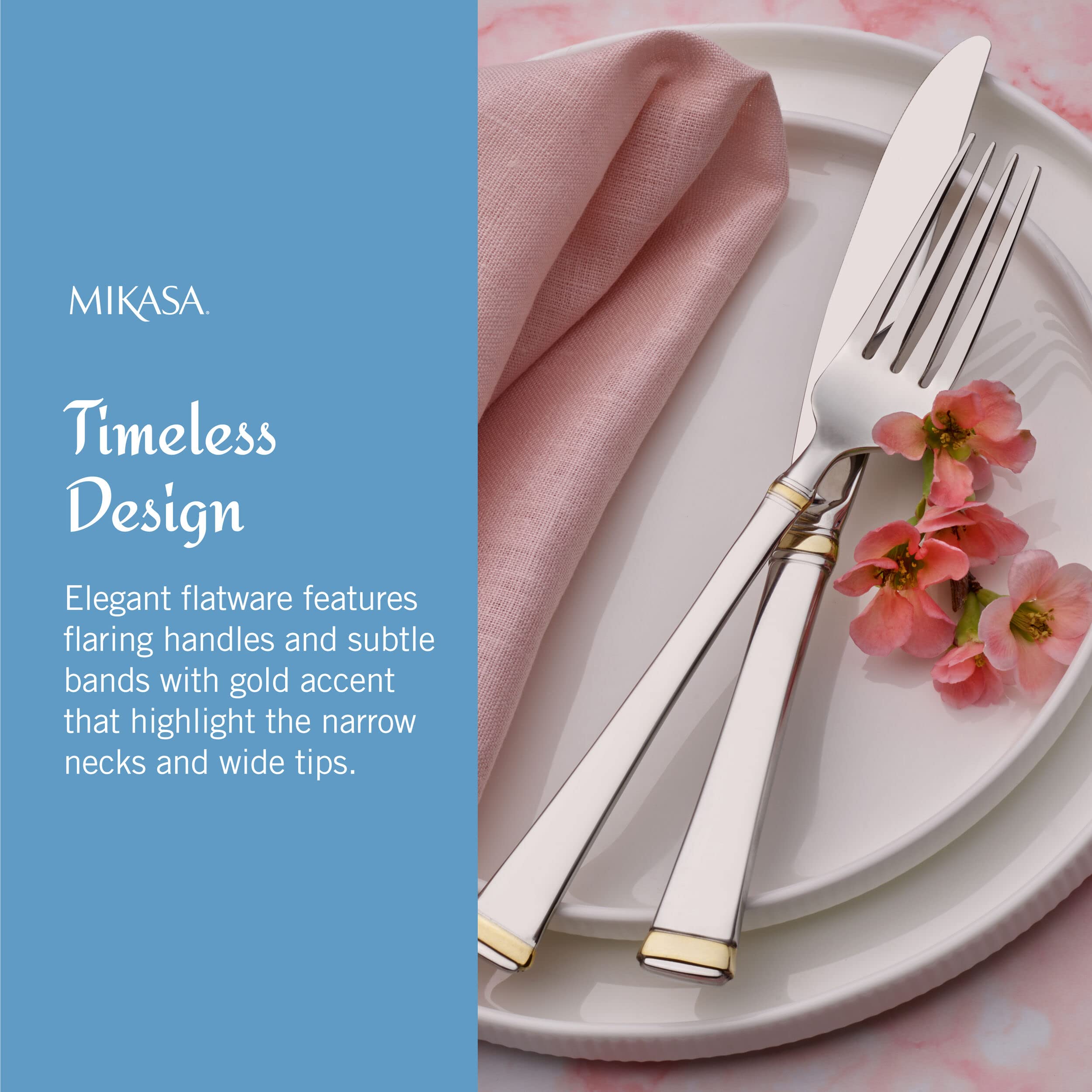 Mikasa flatware on a styled dining table illustrating coordinated host presentation