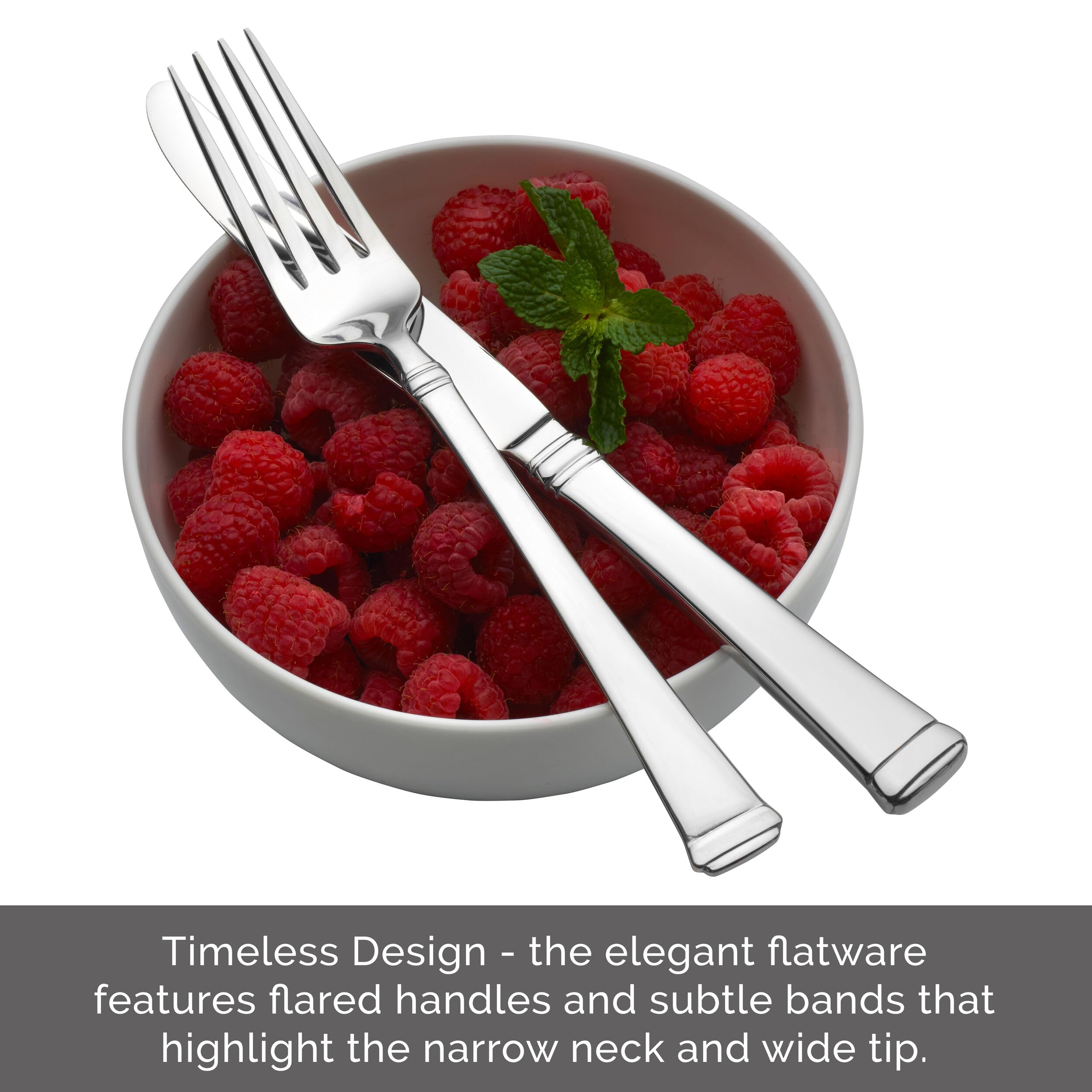 Mikasa Harmony spoon bowl close-up showing smooth mirror finish and easy cleaning