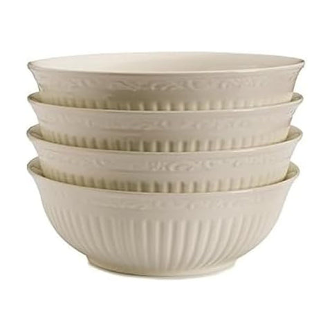 Mikasa front view of four bowls stacked showing elegant fluted design and easy serving