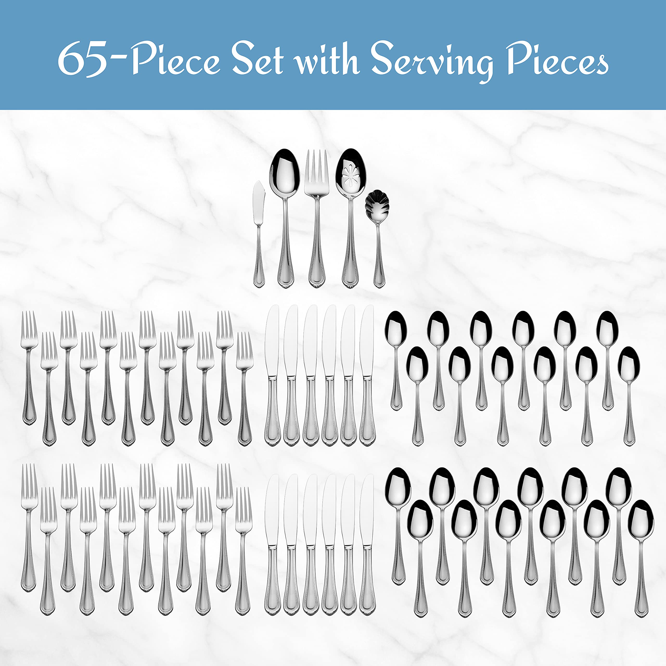 Mikasa Regent Bead dinner fork close-up displaying balanced weight and polished tines