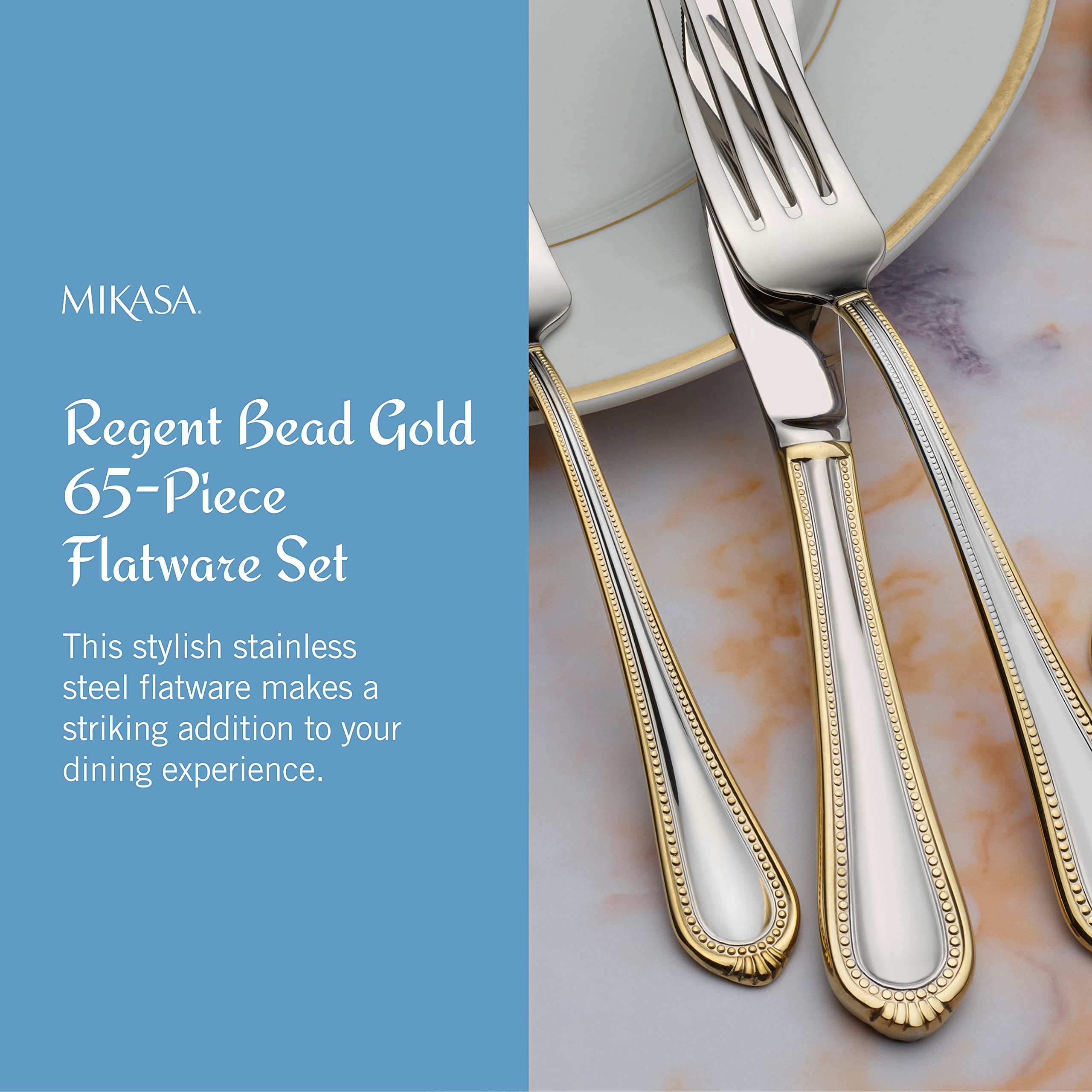 Profile view of Mikasa dinner knife showing blade shape and comfortable grip benefit