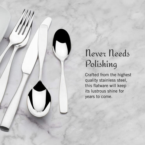 Hand holding Mikasa fork to show weight and ergonomic balance for comfortable dining
