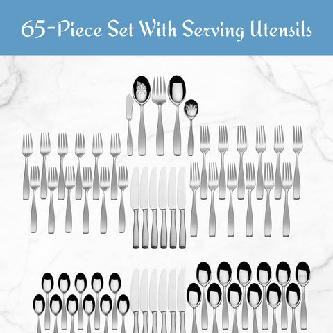 Cluster of Mikasa serving utensils laid out to show included tools and hosting convenience