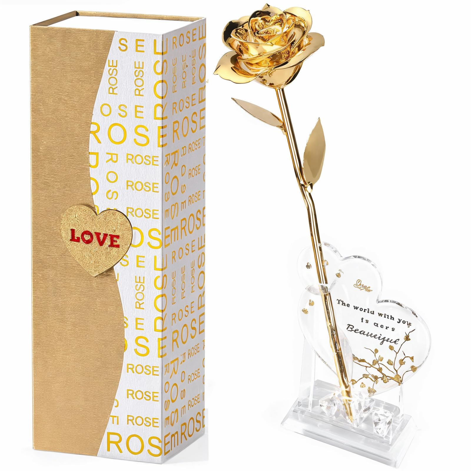 Mikasol gold-dipped rose front view in elegant gift box showcasing premium presentation