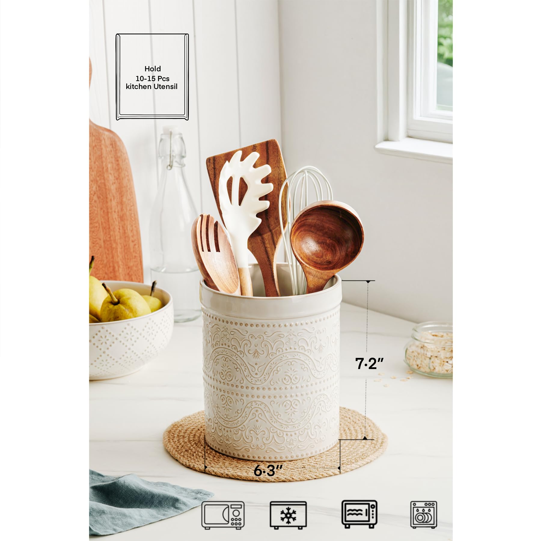 MIKIGEY utensil holder on countertop with spatulas, keeps tools accessible and tidy