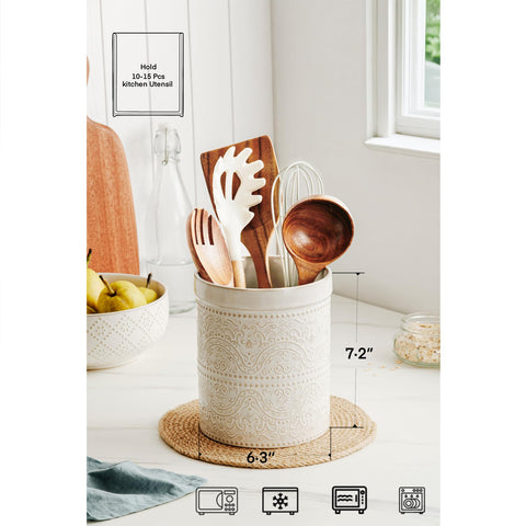 MIKIGEY utensil holder on countertop with spatulas, keeps tools accessible and tidy