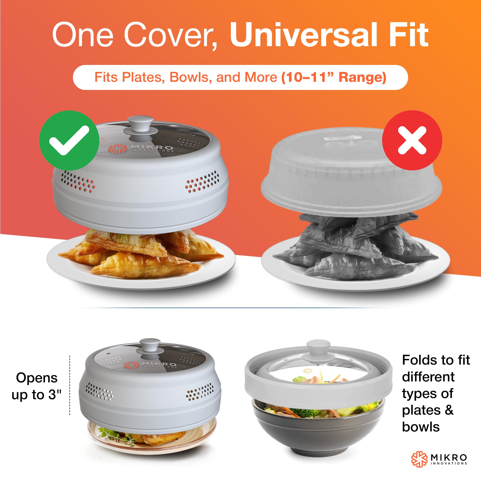 Mikro Innovations cover in microwave preventing splatters and keeping appliance clean