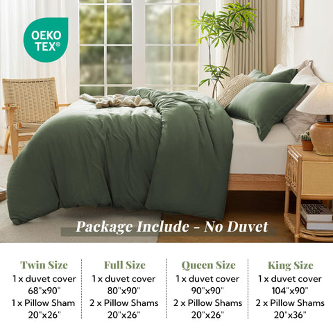 MILDLY styled bedroom with olive duvet cover, shows versatile decor pairing and ambiance