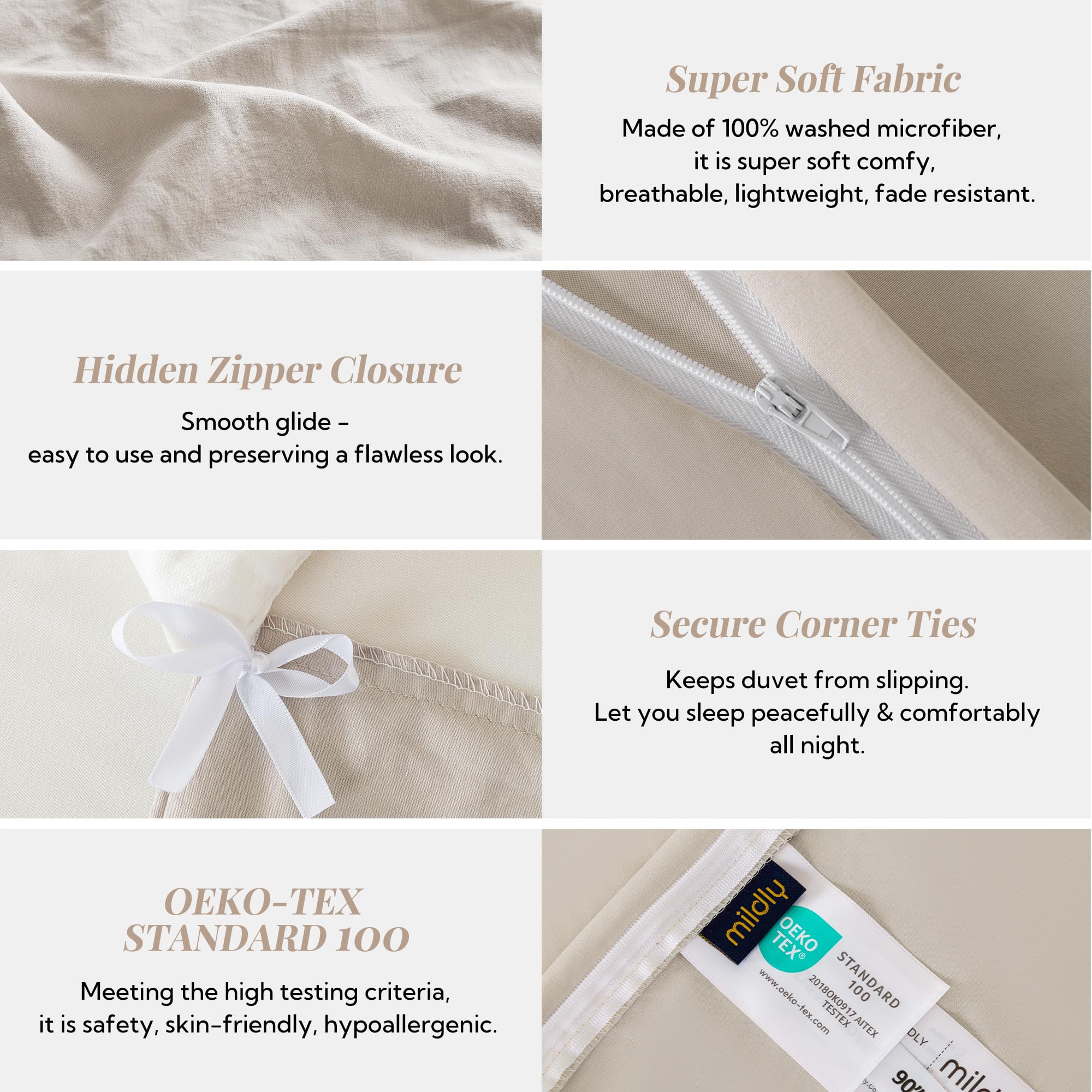 MILDLY hidden zipper and corner ties detail for secure insert and easy use