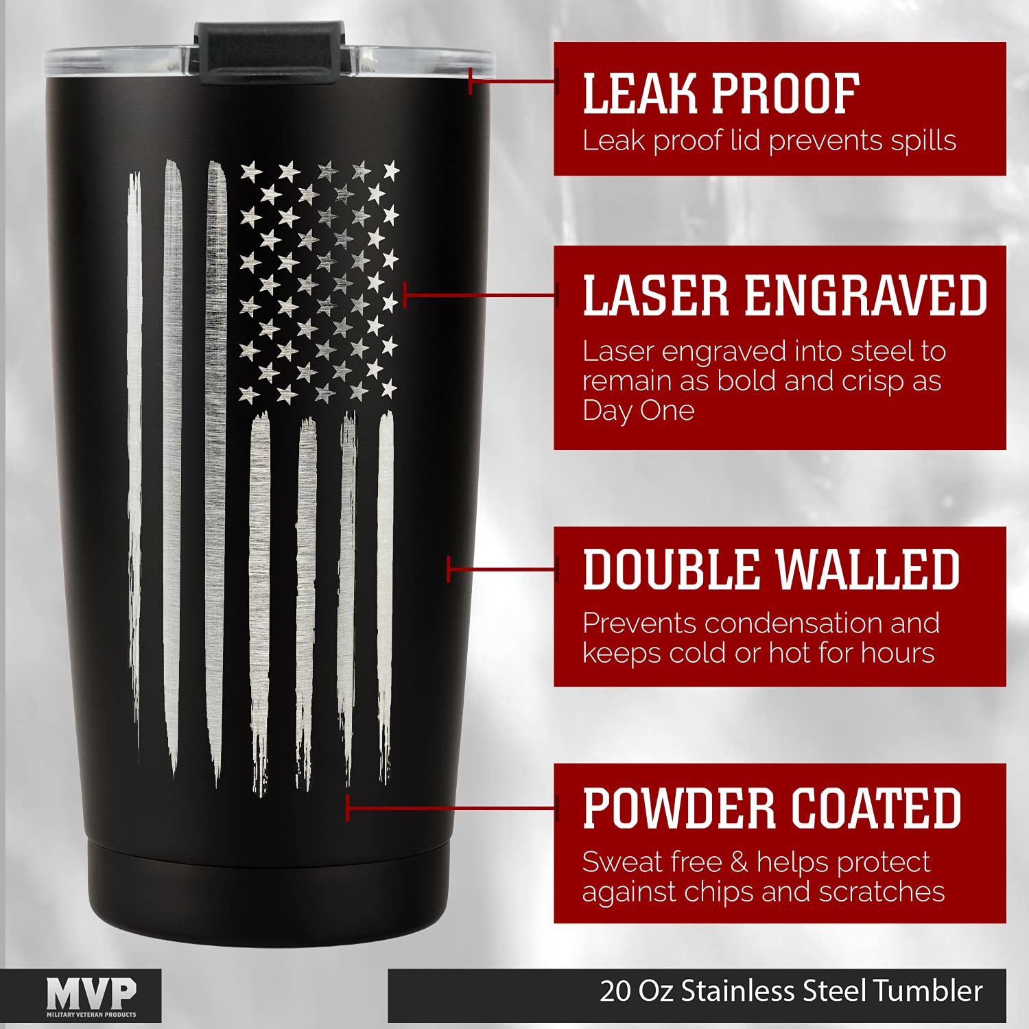 Military Gift Shop detail of laser-engraved American flag showing long-lasting crisp design