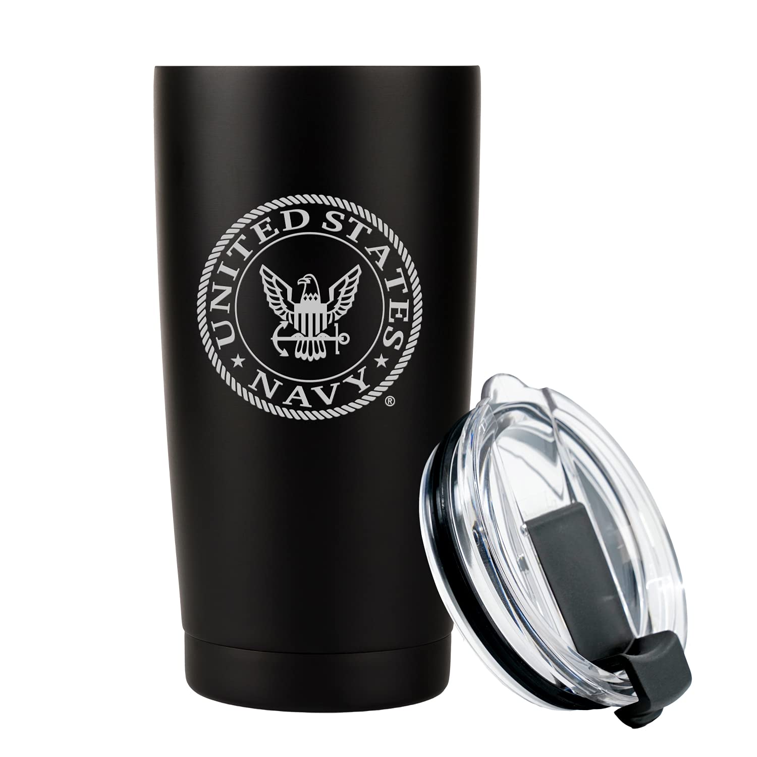Military Gift Shop navy tumbler front view showing durable design and pride