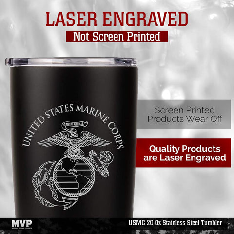 Military Gift Shop USMC tumbler lid detail highlighting leak-resistant seal for spill protection