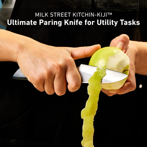 Milk Street Kitchin-kiji peeling an apple to show precise control benefit